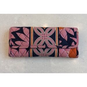 Vera Bradley Sun Valley Quilted Cotton Trifold Wallet Pink Floral Geometric